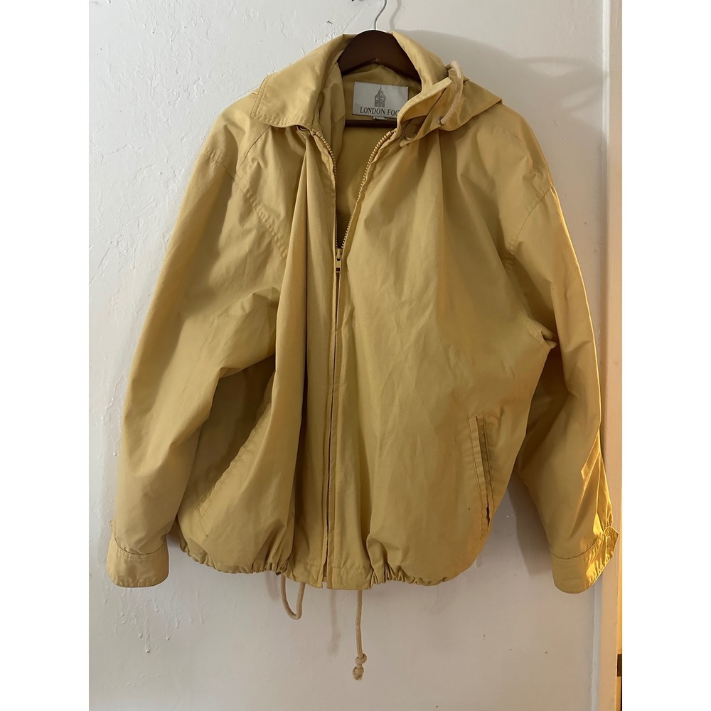 Vintage 90s London Fog Hooded Windbreaker Jacket Yellow Large Reg